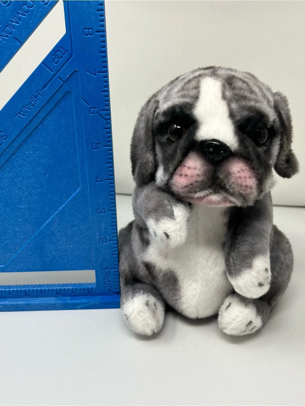 Realistic Gray Bulldog Puppy Plush Stuffed Animal Big Eyes Soft Dog Plush 7”